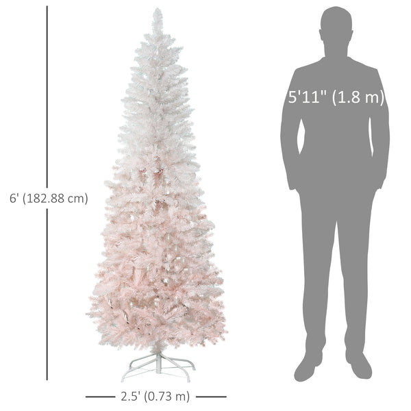 6ft Artificial Christmas Tree with Automatic Opening, Pink and White
