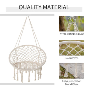 Hanging rope hammock with backrest, cream white