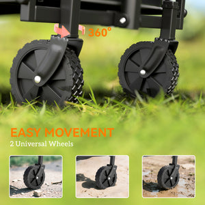 Collapsible Folding Garden Cart, Heavy Duty Lawn Wagon with Universal Wheels and Adjustable Handle, Grey