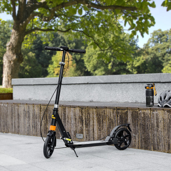 Foldable scooter, 4 adjustable heights, double brake and shock absorption, black