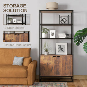Storage unit with 3 open shelves and closed cupboard, rustic brown