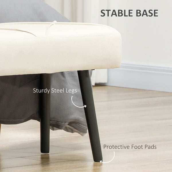 Modern upholstered bedroom bench with steel legs, cream white