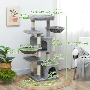 52.5" Cat Tree with Scratching Posts, Condos, Bed, Platforms &amp; Hammocks, Grey