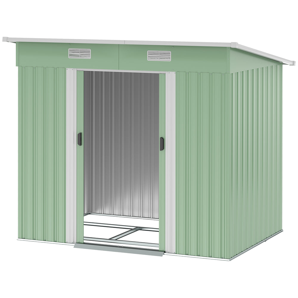 Lockable metal garden shed, light green