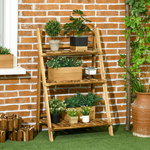 3-Tier Folding Wooden Plant Stand for Garden
