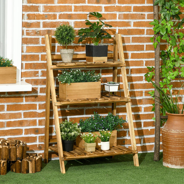 3-Tier Folding Wooden Plant Stand for Garden