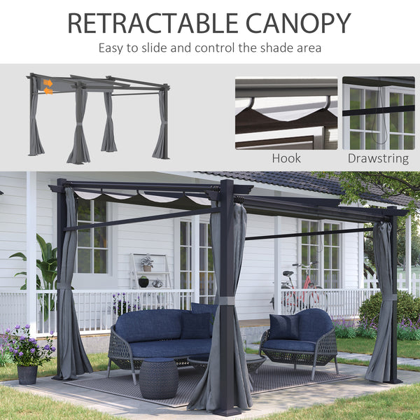 Metal pergola with sliding roof, retractable pergola, 3 m x 3 m, dark grey