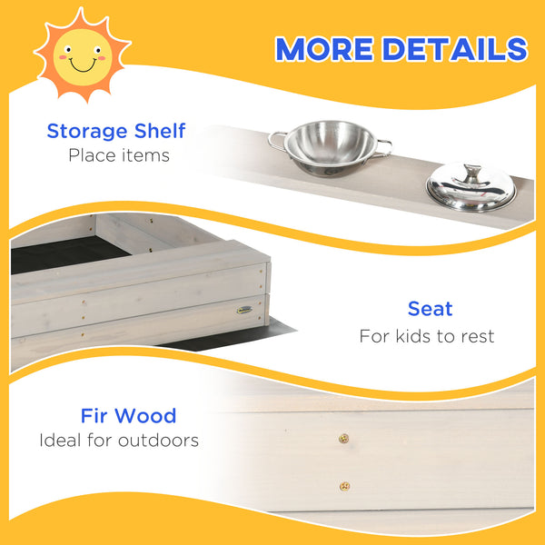 Sandbox with lid, kitchen, toys, seat and storage, gray