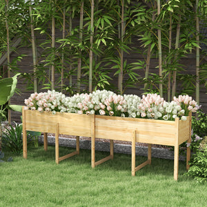 Raised wooden garden bed with legs, liner and drainage holes, 225.5 cm x 55 cm x 79 cm