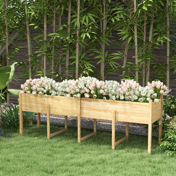 Raised wooden garden bed with legs, liner and drainage holes, 225.5 cm x 55 cm x 79 cm