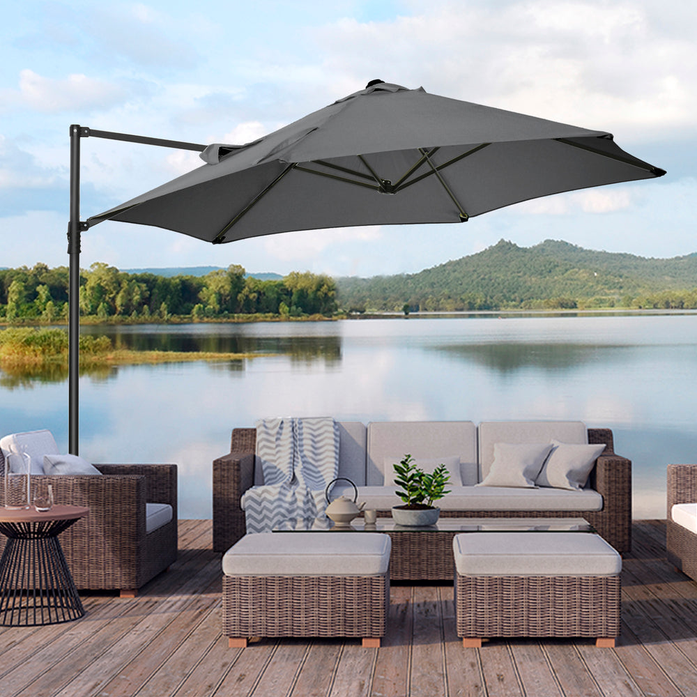 8.5-foot cantilever parasol with 360° rotation and cross base, dark grey