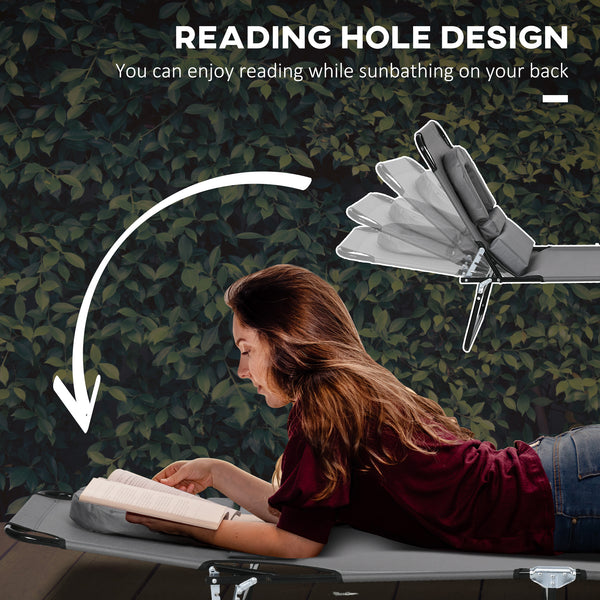 Set of 2 Adjustable Outdoor Lounge Chairs with Face Hole, Reclining Seat for Tanning, Gray