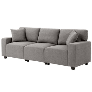 3-seater sofa with storage pockets, modern upholstered with pocket springs, gray