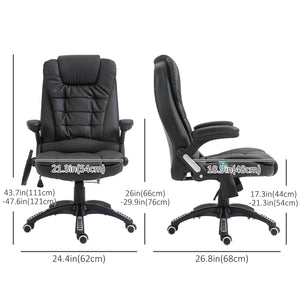 Massage and heated office chair, reclining, swivel, adjustable, in leather, black