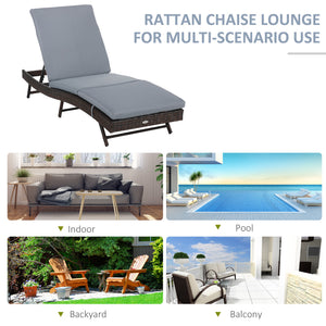 Woven resin chaise lounge with 5-position adjustable backrest, grey