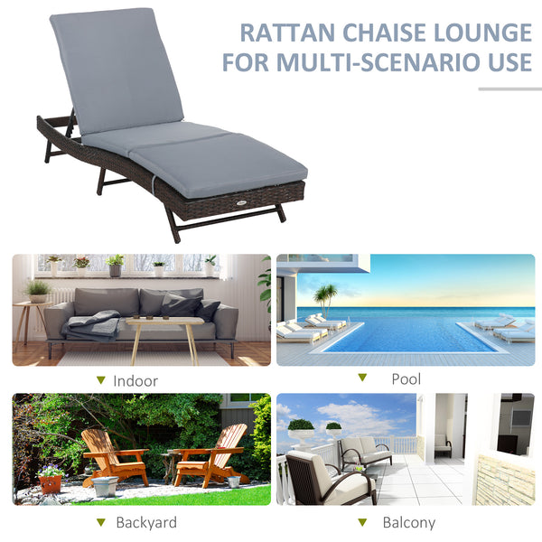 Woven resin chaise lounge with 5-position adjustable backrest, grey