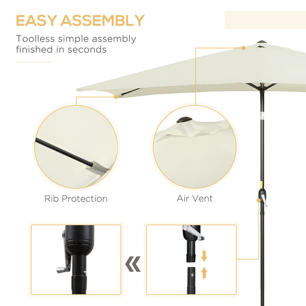 Rectangular tilting aluminium garden parasol 2 x 3 m, garden parasol, outdoor parasol with crank, cream white