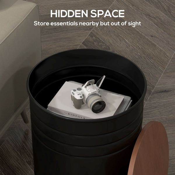 Set of 2 round side tables with wooden lid, black