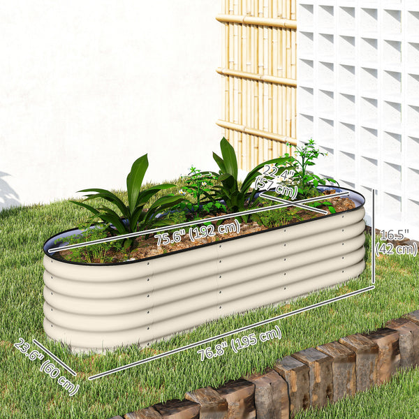 Raised galvanized steel planter with safety rim, cream white 