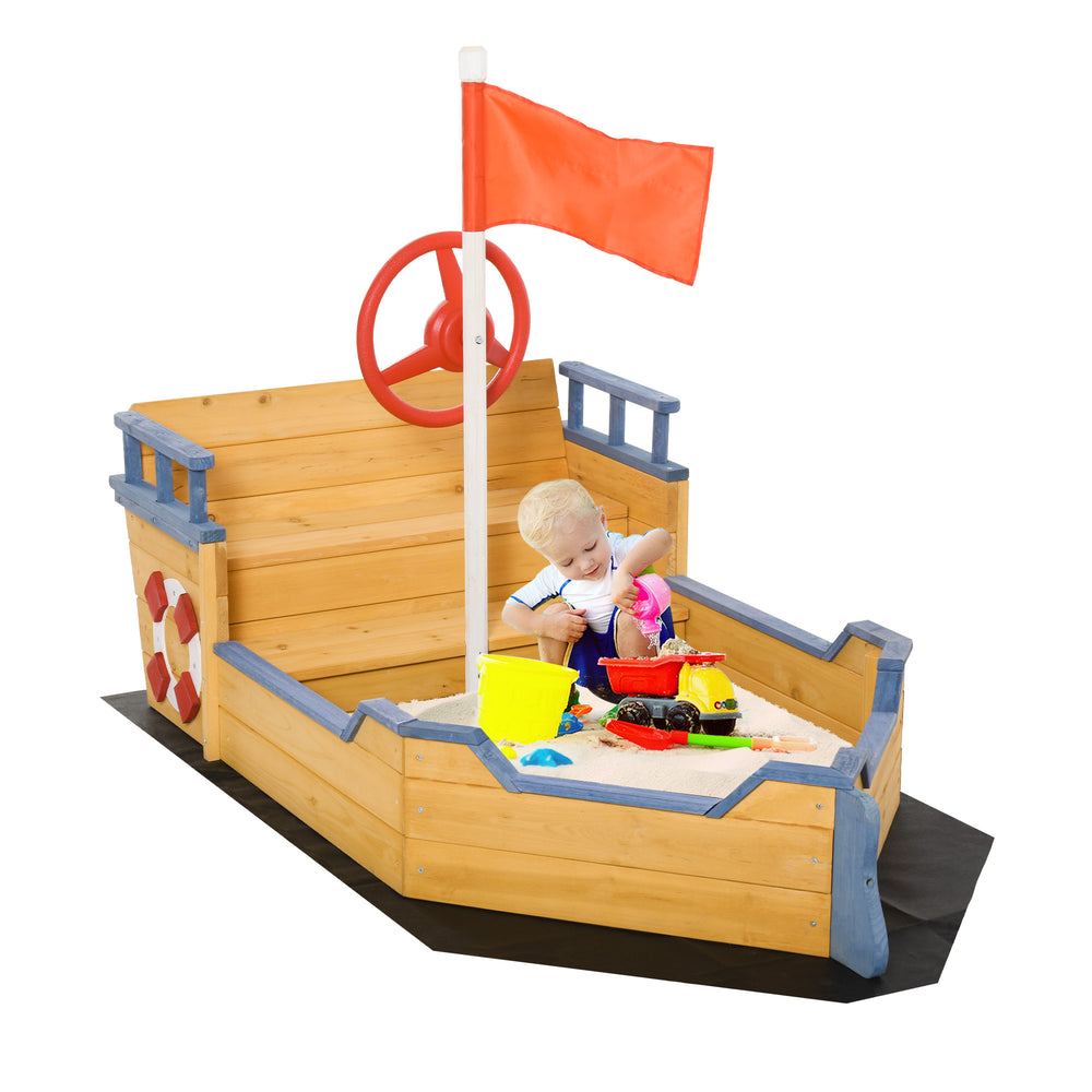 Pirate ship shaped wooden sandbox