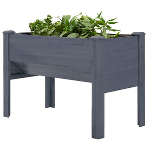 Raised wooden plant stand with hooks, grey