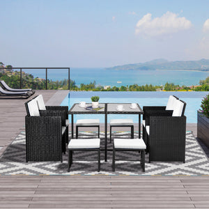 9-piece outdoor dining set in woven resin, white