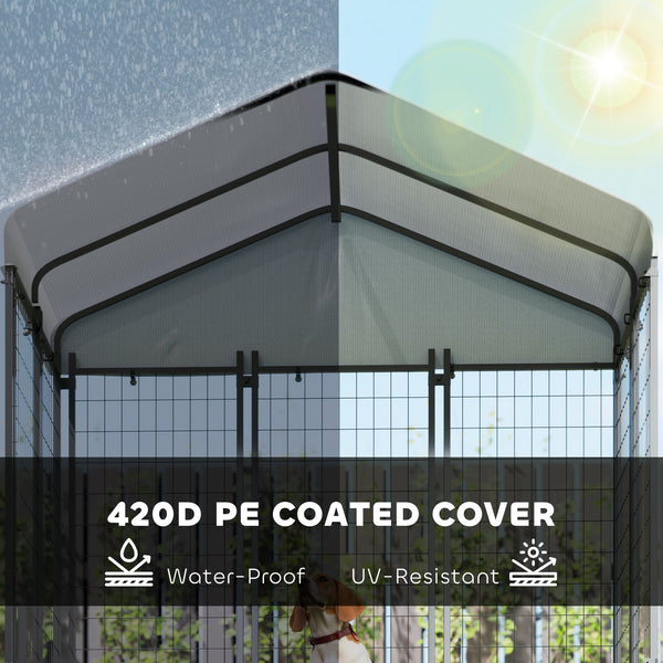Kennel with waterproof cover, swivel and adjustable bowls on 4 levels
