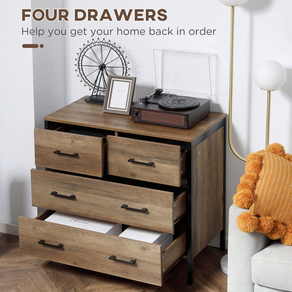 Bedroom chest of drawers with 4 drawers, metal frame, brown
