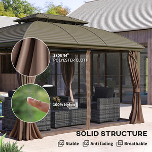 10' x 12' Hardtop Gazebo with Double Roof, Netting and Curtains for Garden, Yard, Patio,