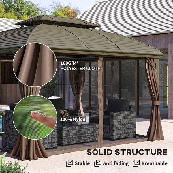 10' x 12' Hardtop Gazebo with Double Roof, Netting and Curtains for Garden, Yard, Patio,
