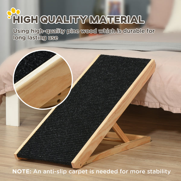 Foldable dog ramp, height adjustable with non-slip coating.