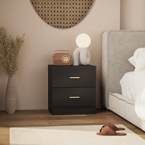 Modern black bedside table with 2 drawers