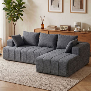 Grey convertible sectional sofa bed with chaise longue and pocket springs, grey