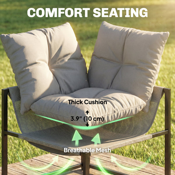 4-piece patio furniture set with thick cushions and coffee table, grey