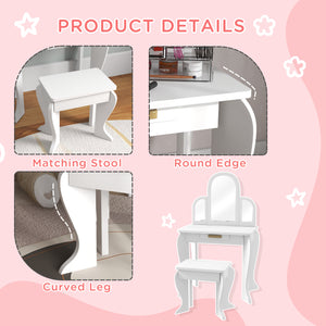 Dressing table and chairs set with drawer, white