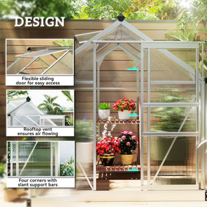 Greenhouse with gutter, ventilation and sliding door, silver color