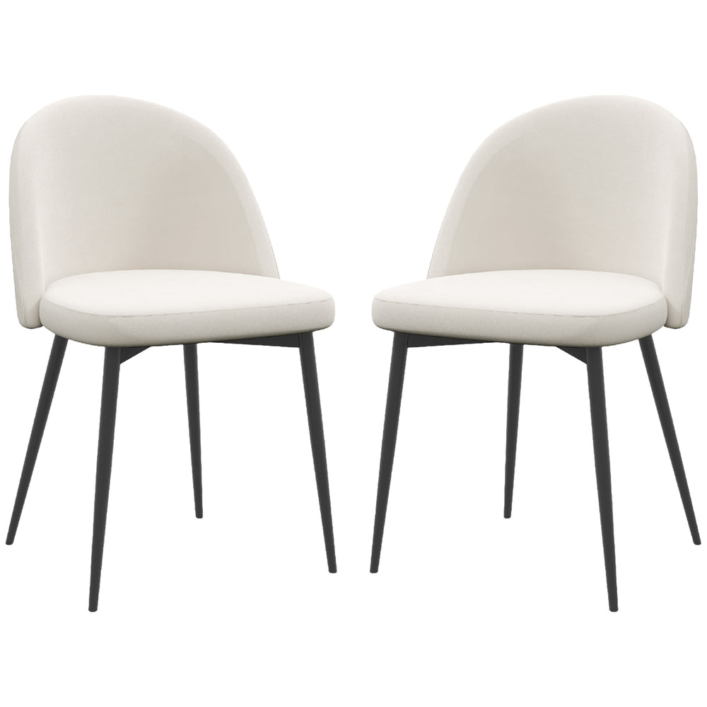 Set of 2 velvet upholstered dining chairs, cream white