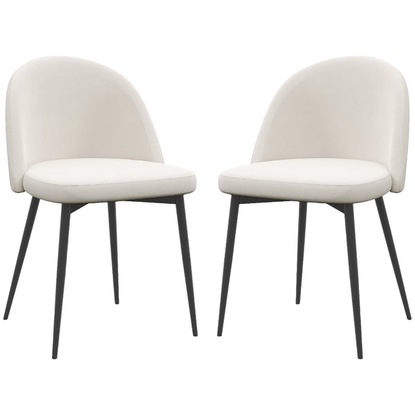 Set of 2 velvet upholstered dining chairs, cream white