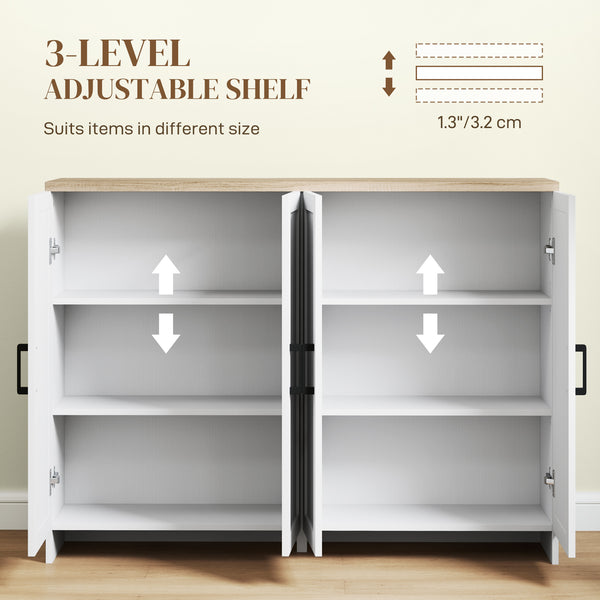 Modern sideboard with 4 doors and adjustable shelves, for dining room, white