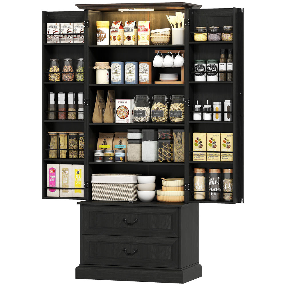 Sideboard with 10 door shelves, 2 drawers and adjustable shelves, black