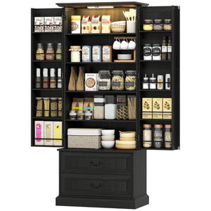 Sideboard with 10 door shelves, 2 drawers and adjustable shelves, black