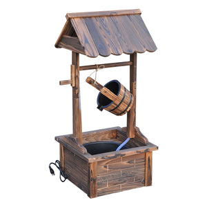 Wooden wishing fountain with electric pump and water bucket