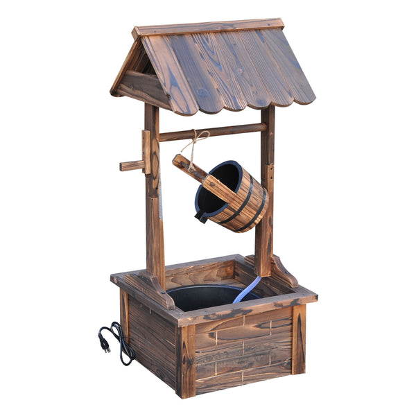 Wooden wishing fountain with electric pump and water bucket