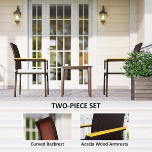 Set of 2 stackable wicker garden chairs with removable cushion, cream white