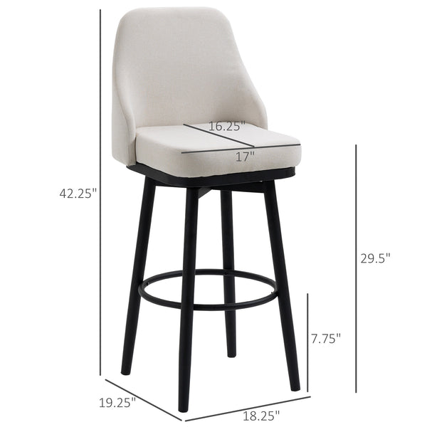Set of 2 Extra Tall 360° Swivel Bar Stools, Cream White