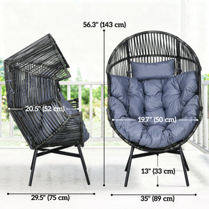 Hanging chair in woven rattan, egg style, grey