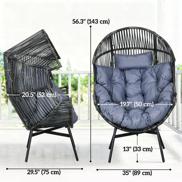 Hanging chair in woven rattan, egg style, grey
