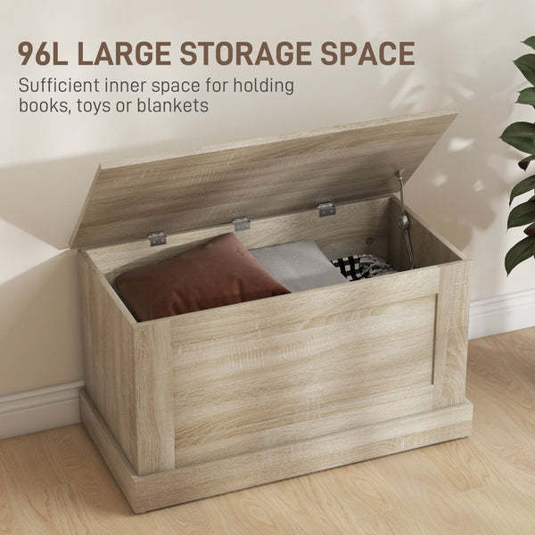 Storage trunk with safety hinge, natural wood look
