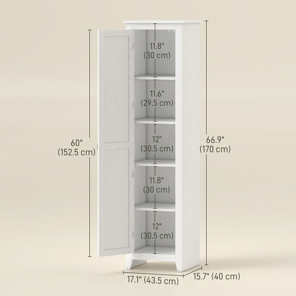 Tall storage cabinet with barn door and adjustable shelves, white