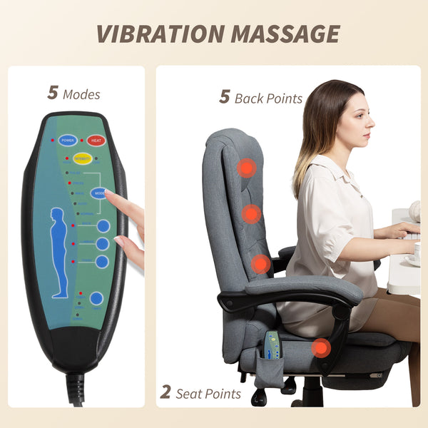 7-point vibrating massage chair with footrest, grey